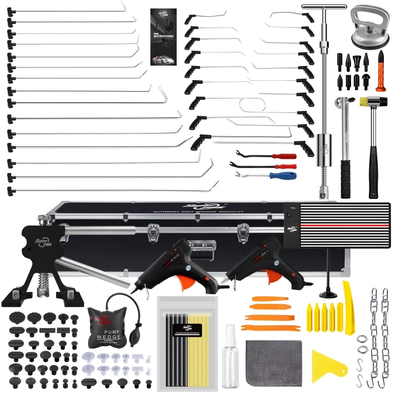 Super PDR Professional Car Dent Repair Hook Rods Kit Auto Dent Remover Tool with Dent Lifter Aluminium Hammer