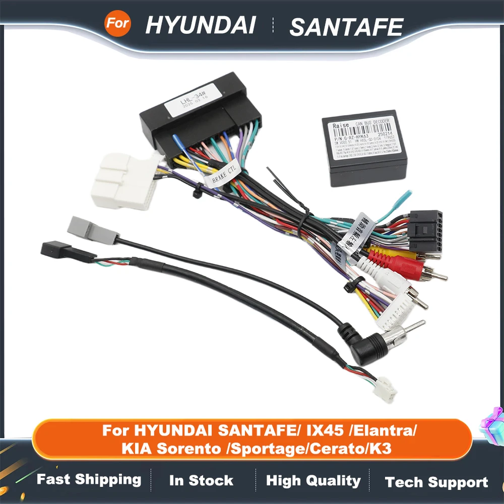 16 PIN Android Canbus Box  Adaptor for HYUNDAI SANTAFE/ IX45 /Elantra/ KIA Sorento /Sportage/Cerato/K3 Wirng Harness Cable