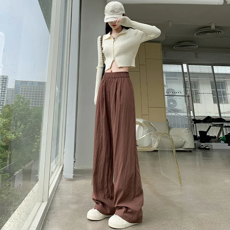 

Women Loose Wide-legged Pants Fashion Streetwear High-waisted Baggy Y2k Trousers Casual Versatile Elastic Waist Cool Thin Pants