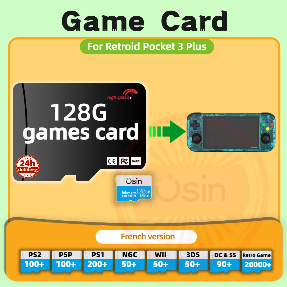 Memory Game Card For Retroid Pocket 3 Plus French Ver. Retro PS2 PSP Games Android Gaming portable Console SD TF High Speed 128G