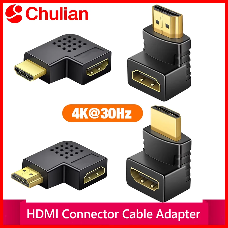 Cabo Adaptador HDMI Compatível com Conector de 90 e 270 Graus, Macho para Fêmea em Ângulo Reto para TV, PS4, PS5, Laptop, Extensor 4K 2K 1080P