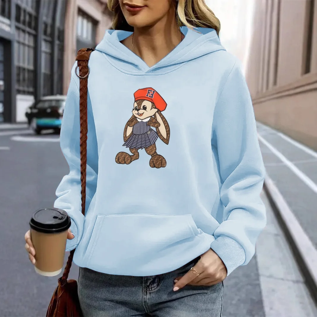 Femmes automne hiver vêtements marque de luxe Design dessin animé lapin imprimer sweats à capuche confortable polaire décontracté ample sweats à capuche
