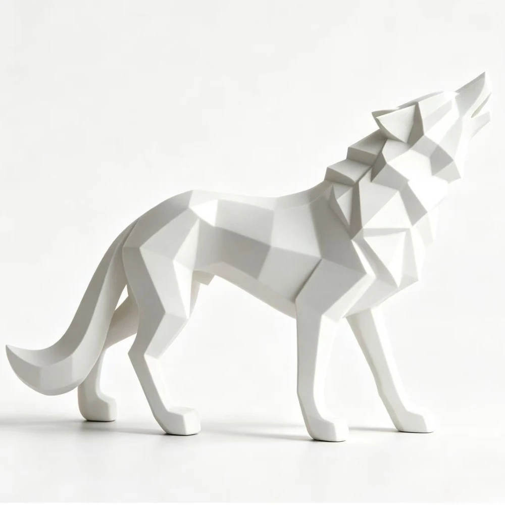 Abstract Geometric Howling Wolf Sculpture Resin Animal Figurine Modern Home Desktop Decor Office Living Room Art Craft Ornament