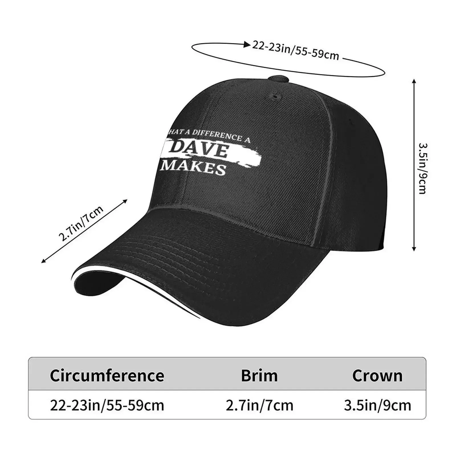 2026 What A Difference A Dave Makes, funny quotes Baseball Cap Anime Golf Hat Man Custom Cap Men Caps Women's