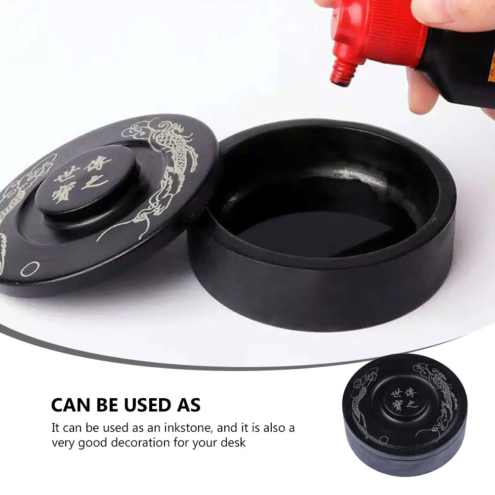 

1pc Rib-Covered Ink Sea Inkstone Calligraphy Painting Tool Chinese With Lid High-Quality Durable Practical Drawing