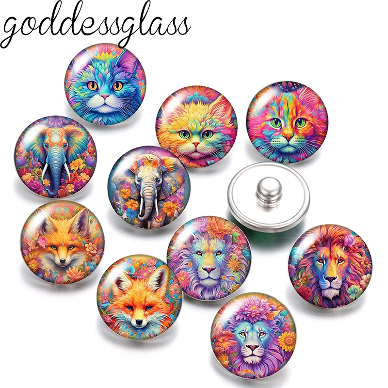 New Colorful Cat Fox  Elephant Lion 12mm/18mm/20mm/25mm Round photo glass cabochon flat back Making findings earrings jewelry