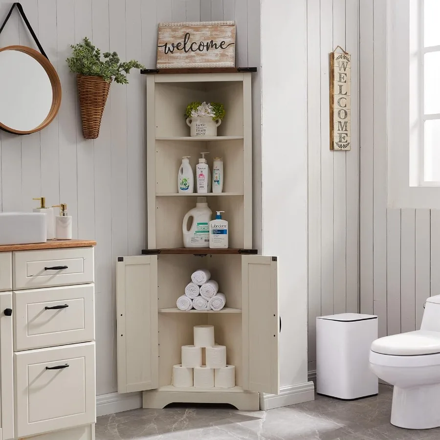 خزانة زاوية المزرعة بطول 68 مع أبواب الحظيرة المزدوجة وأرفف قابلة للتعديل وخزانة زاوية Rtic لغرفة المعيشة والحمام والمطبخ والنمل