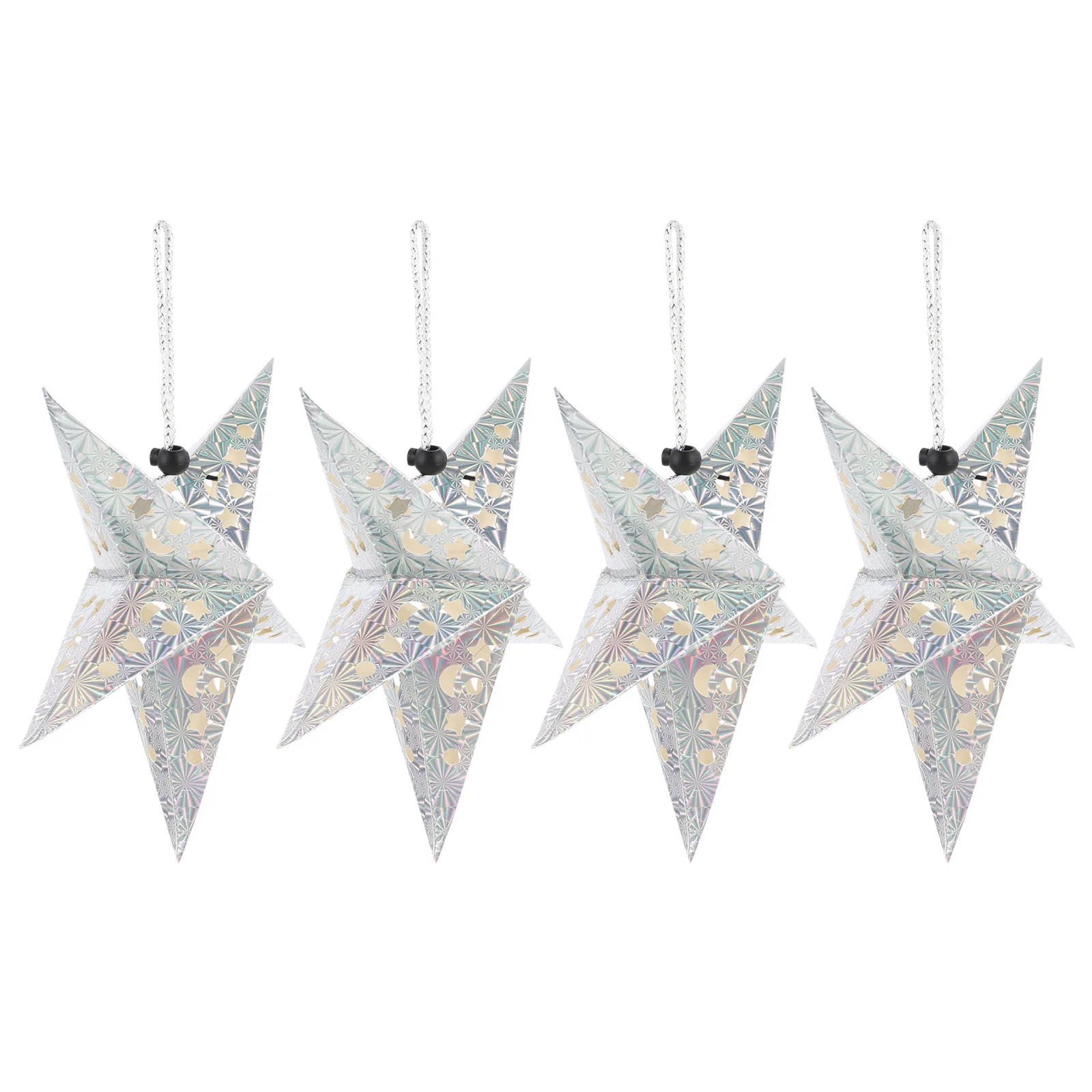 4 Pcs Christmas Garland Pentagram Pendant Five Point Star Lampshade Wreath Paper 3D Stars Silver Light
