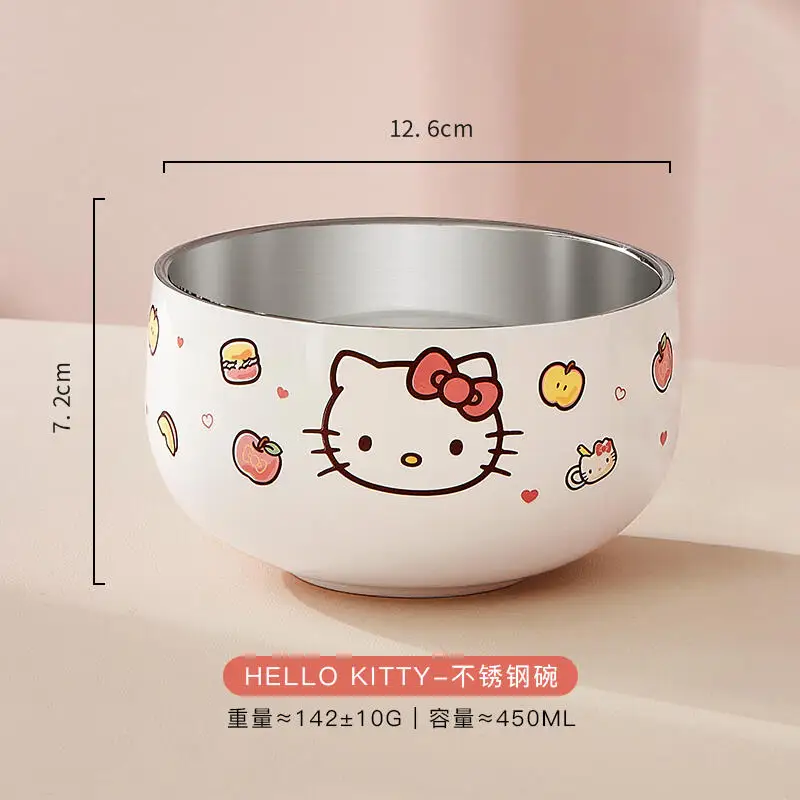 

Горячая миска для супа Sanrio Hellokitty Kawaii Anime Sus316, двухслойная, устойчивая к высоким температурам, легко чистящаяся детская миска, новинка
