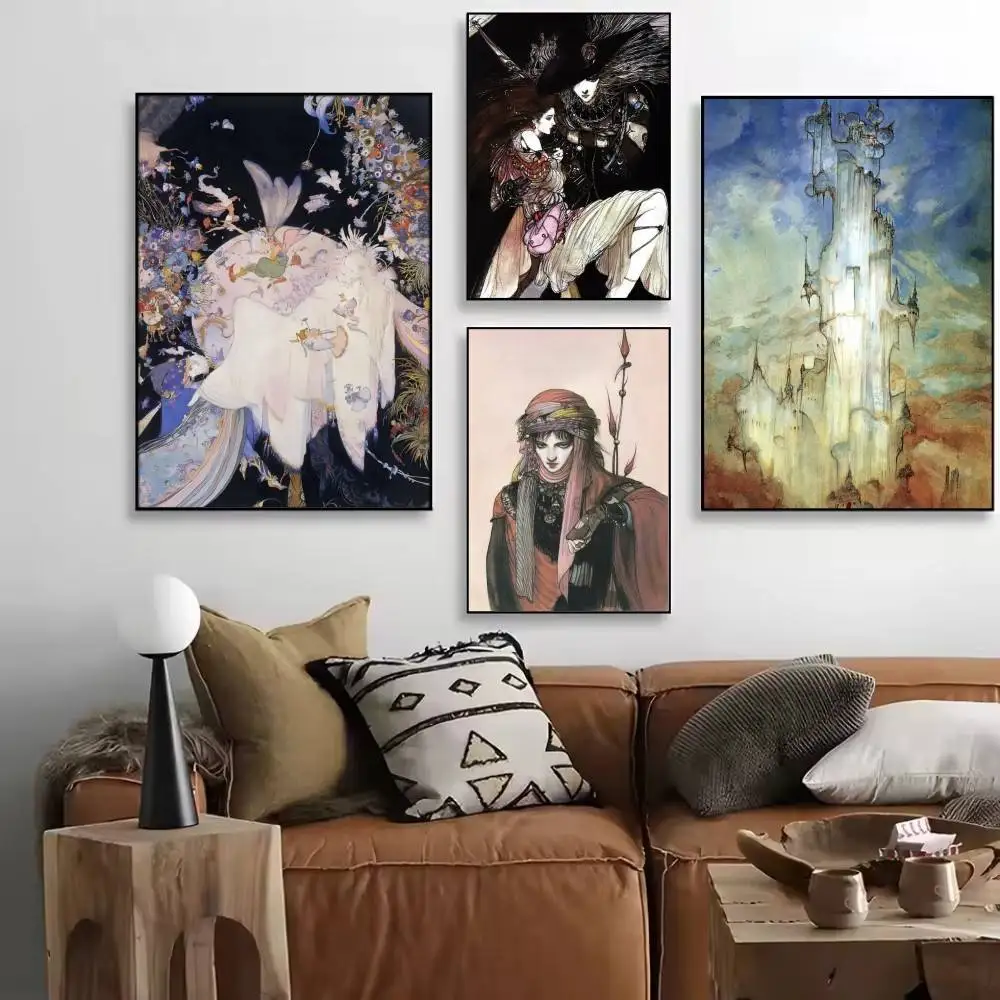 Yoshitaka Amano F-Final F-Fantasy Game Posters HD Print Vintage Wall Art Decor for Home Study Room