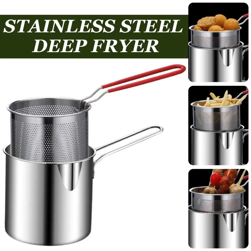 Stainless Steel Deep Frying Pot Set With Strainer Basket Multipurpose Noodle Pasta Boiler Cooking Pot Small Fryer for Chicken