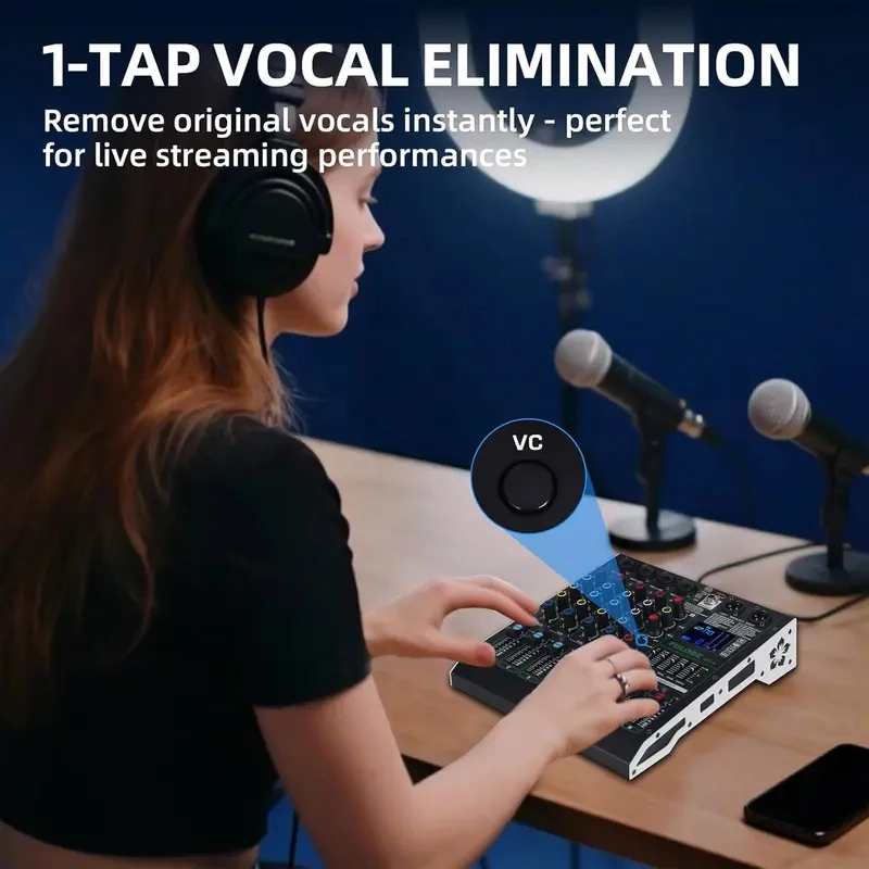 4/6/8 Channels Audio Mixer USB Studio Sound Mixers Bluetooth DJ Console Mixing 99 Preset Effects For Live Streaming