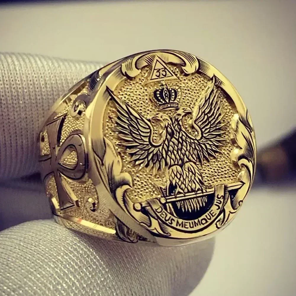 Mens Jewellery Vintage Gold Color Crown Double-Headed Eagle Rings for Men Royal Aristocrat Eagle Punk Style Rock Biker Jewelry