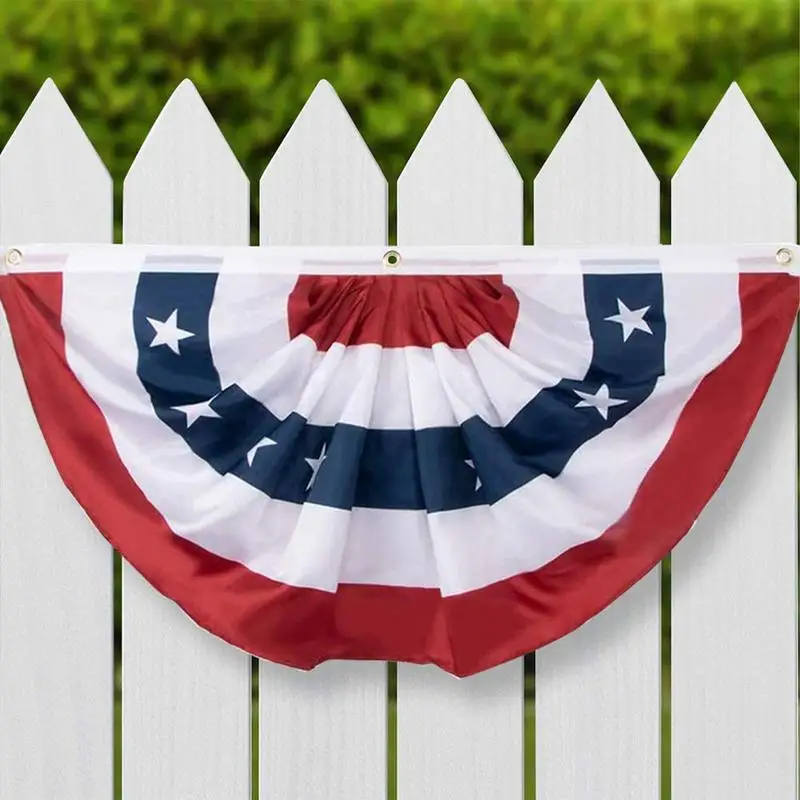 American US Flag Bunting US Pleated Fan United States Flag Half Fan Banner With Flag Grommets And Header For 4th Of July