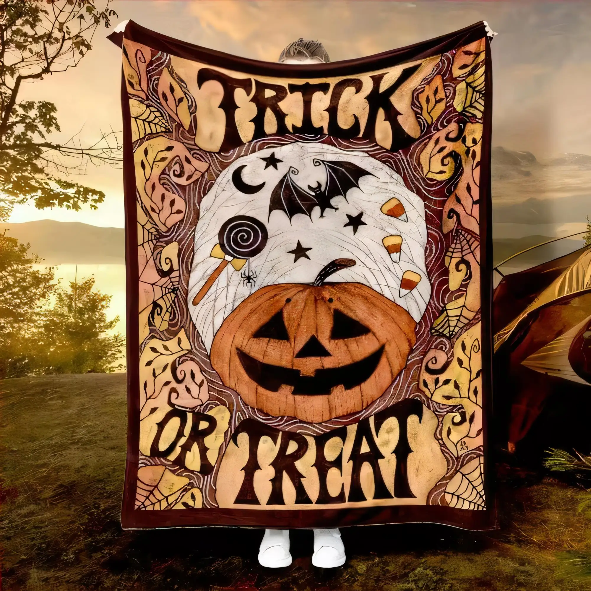 Manta Jack-o'-Lantern de Halloween, acogedora manta para exteriores con motivos espeluznantes, manta de Camping de felpa suave con temática de otoño para truco o Tr