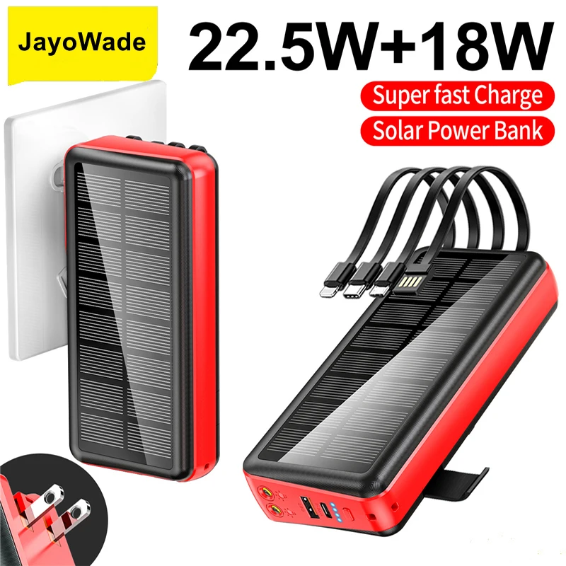 

Large Capacity 30000mAh Solar Power Bank Fast Charging Powerbank Cable AC Plug Wall Charger for iPhone Samsung Ourdoor Poverbank