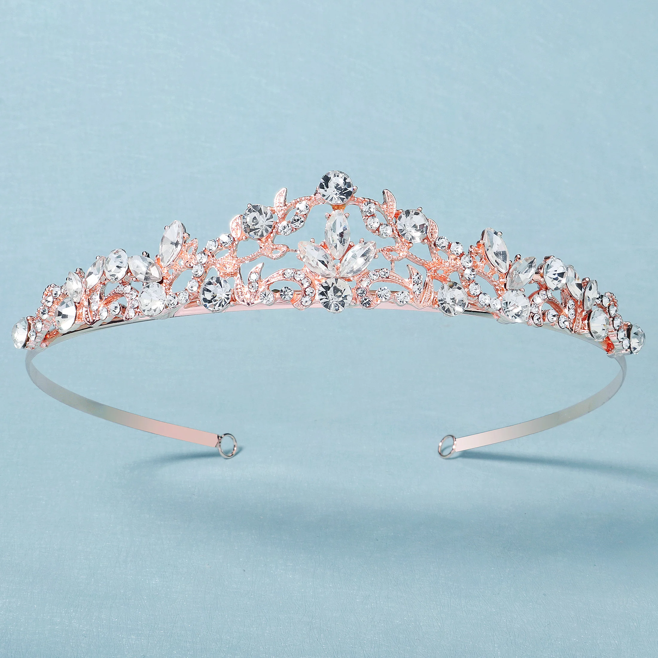 Rose Gold Crystal Tiara Wedding Crown Rhinestone Bridal Hair Accessories Princess Queen Prom Diadem Headband Jewelry for Women