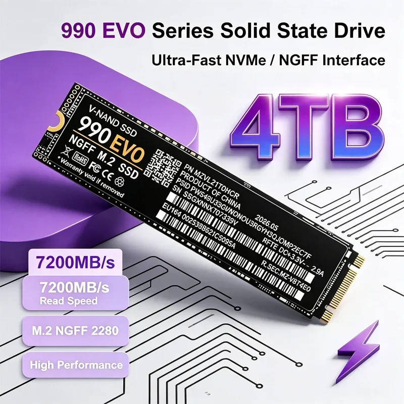 M.2 2280 NGFF 990EVO SSD 7200MB/s Internal Solid State Drive 1TB 2TB 4TB Reliable Storage for Laptop Desktop Gaming Computer