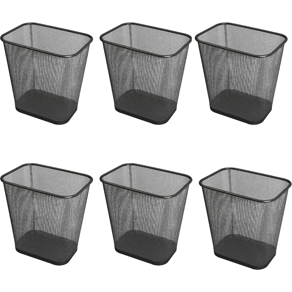 

Mesh Wastebasket Trash Can for Home and Office Workspace, Metal Office Trash Can Rectangular-Shaped, 3.5 Gallon (6 Pack), Black