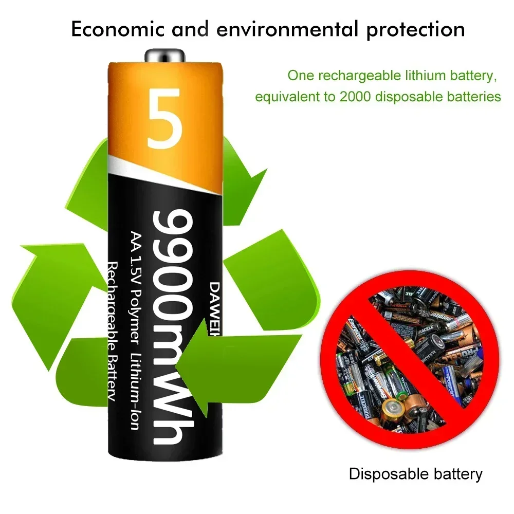 AA Battery 1.5V AA Rechargeable Battery 9900mWh AA Lithium-ion Battery for remote control mouse small fan Electric toy