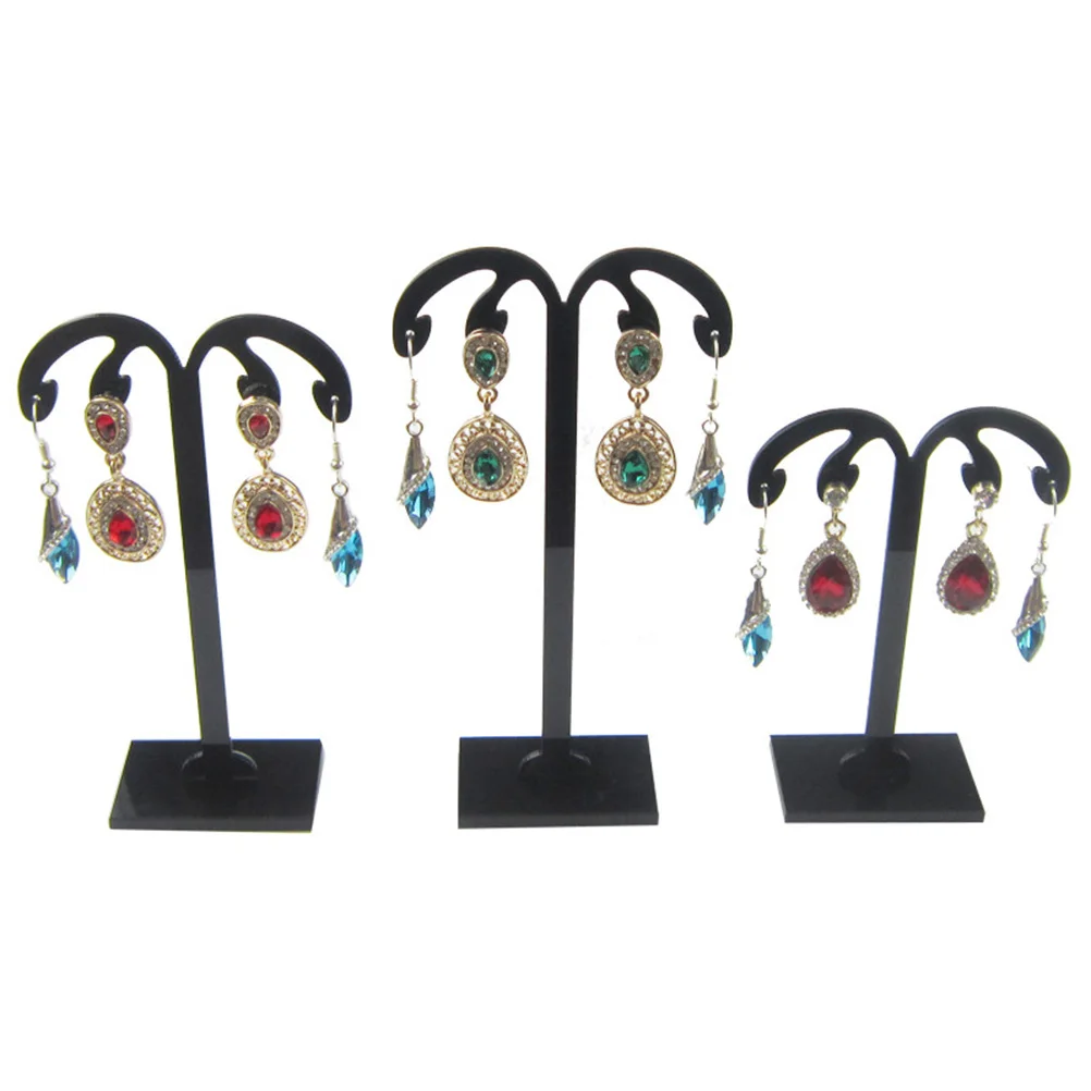 

3pcs 2 Sets Acrylic Earring Display Stand Black Jewelry Organizer For Earrings Bracelets Rings Holder Rack Storage Decor