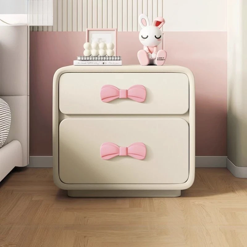 Bow cute cream wind bedside table solid wood small bedroom simple storage creative home leather bedside table