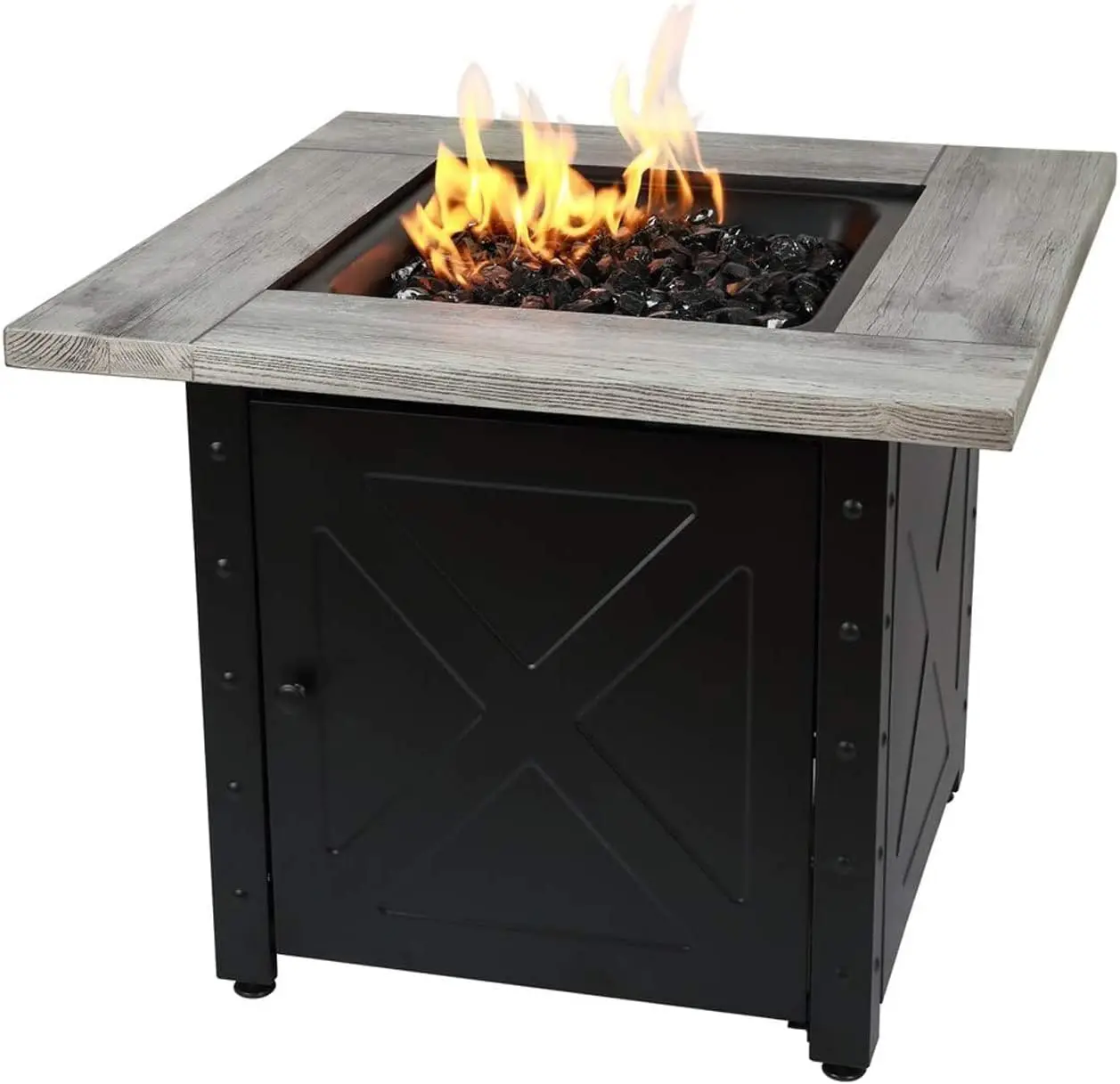 

Square 30" Outdoor Propane Fire Pit, Includes Black Fire Glass, Matching Table Insert, & Protective Cover, 30"D x 30"W x 24.6"H