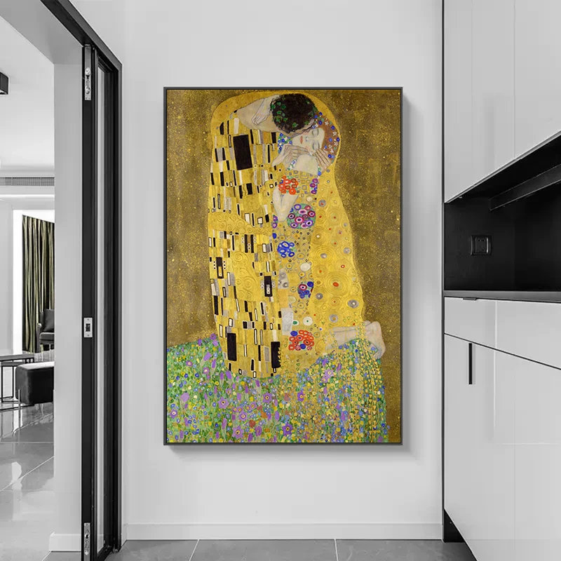 Artist Gustav Klimt Classic Collection The Kiss Abstract Oil Painting Canvas Print Poster Wall Art Picture For Living Room Decor
