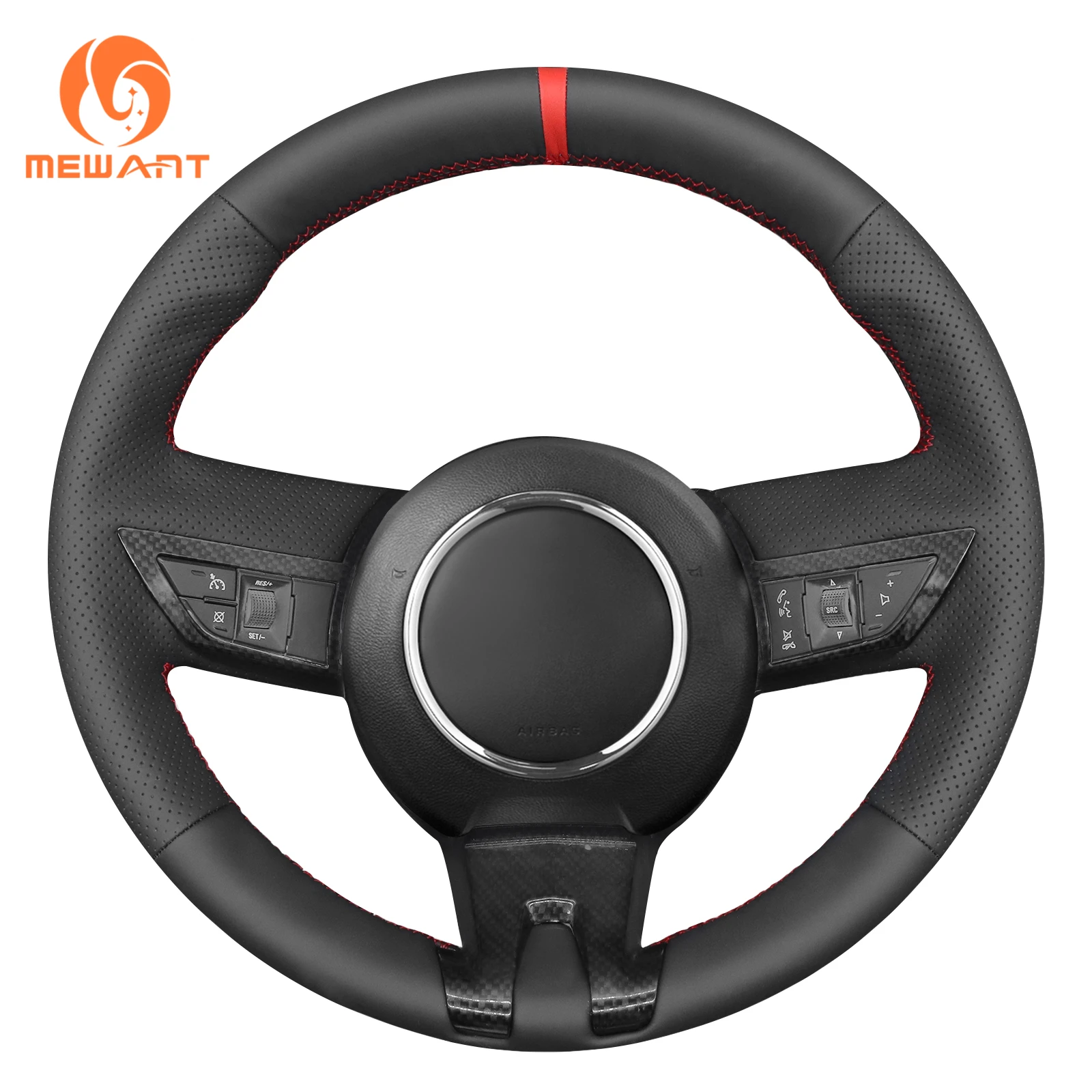 

MEWANT Black Genuine Leather Car Steering Wheel Cover for Chevrolet Camaro 2010-2013