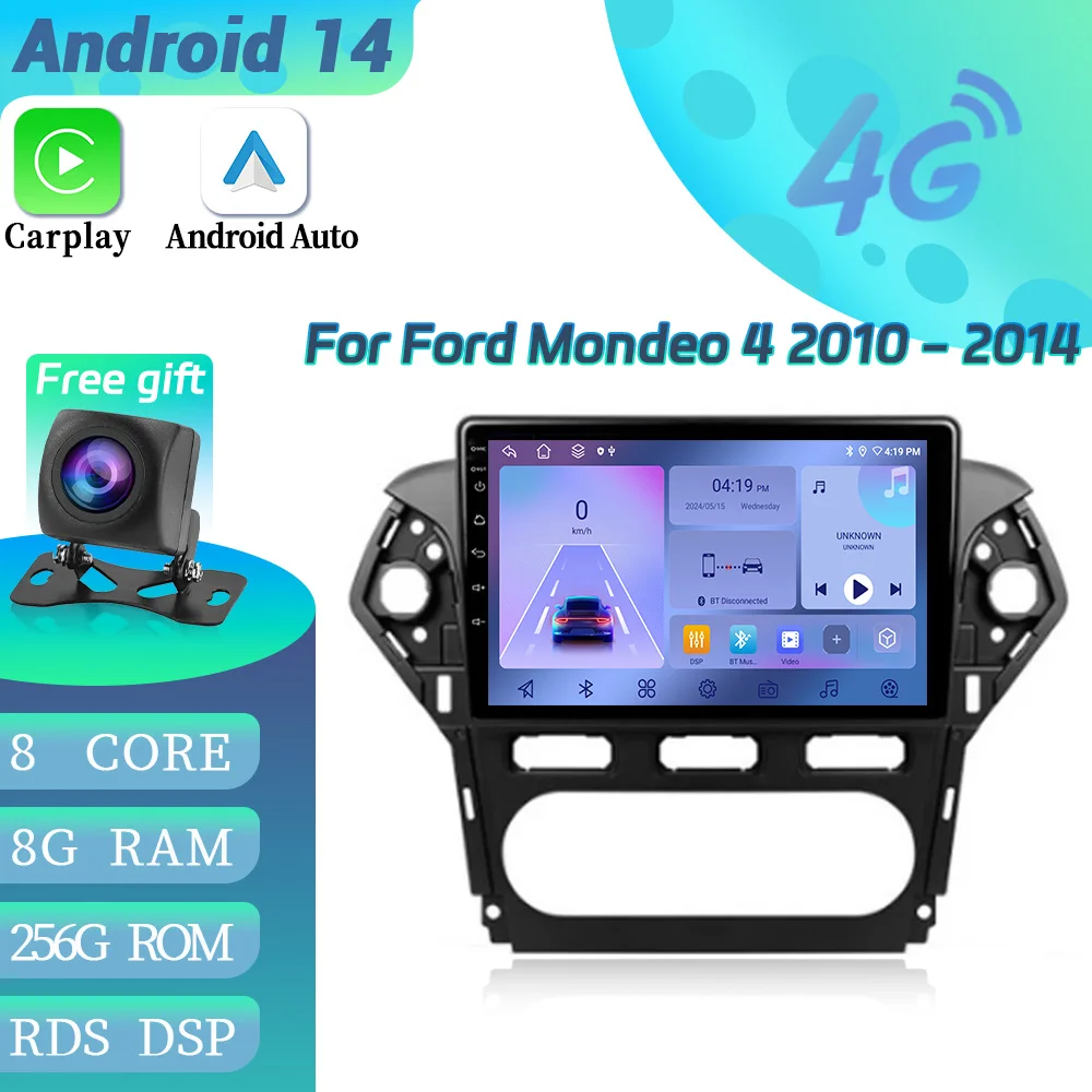 

Автомобильный радиоприемник, мультимедийный видео GPS для Ford Mondeo 4 2010-2014, Android 14, навигация, 4G, Bluetooth, Wi-Fi, Carplay, сенсорный экран, стерео