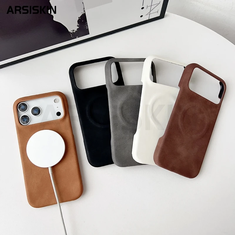 50pcs/lot Business Leather Retro Sheepskin Magnetic Case For iPhone 17ProMax 15 13 14 12 16Pro Max 15 16Plus Luxury Matte Cover