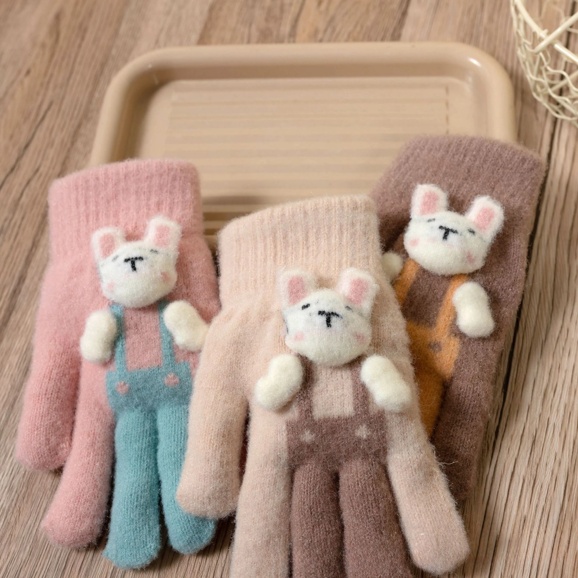 New Overalls Rabbit-shaped Open-finger Gloves for Women, Autumn/Winter Korean Style Cute Thick Warm Cold-resistant Gloves