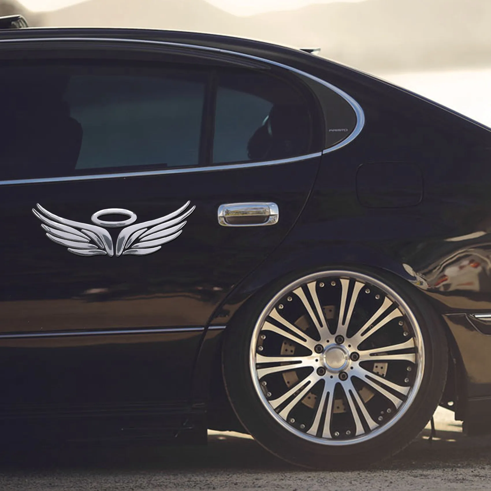 สติกเกอร์รูปลอกรถยนต์โครเมี่ยมปีกนางฟ้าสีเงินสติ๊กเกอร์ตกแต่งตราติดรถ3D