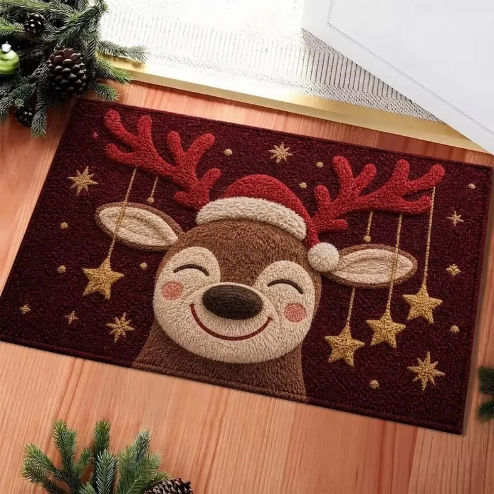 Cute Tufted Christmas Doormat Washable Embossed Welcome Mat Non Slip Easy Care Entrance Mat New Year