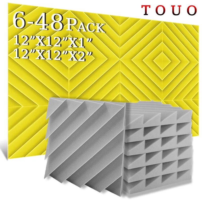 TOUO Acoustic Foam 6-48 Pcs Wall Soundproofing Diamond Groove Acoustic Foams High-Density Material Drum Room Acoustic Treatment