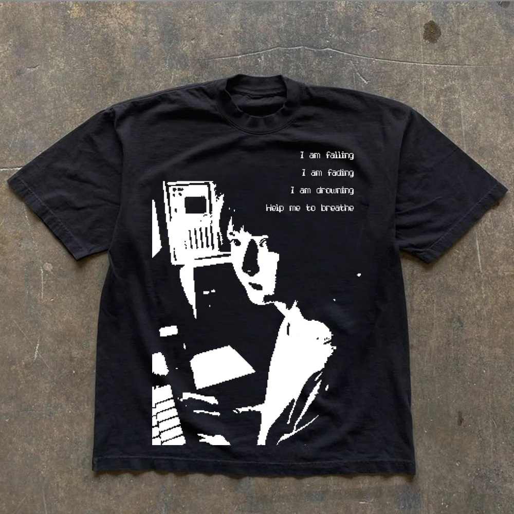 Anime Serial Experiment Lain Graphic Print Cotton T-shirt Japanese Manga Street Trend Clothing Men Women Harajuku Y2K Streetwear