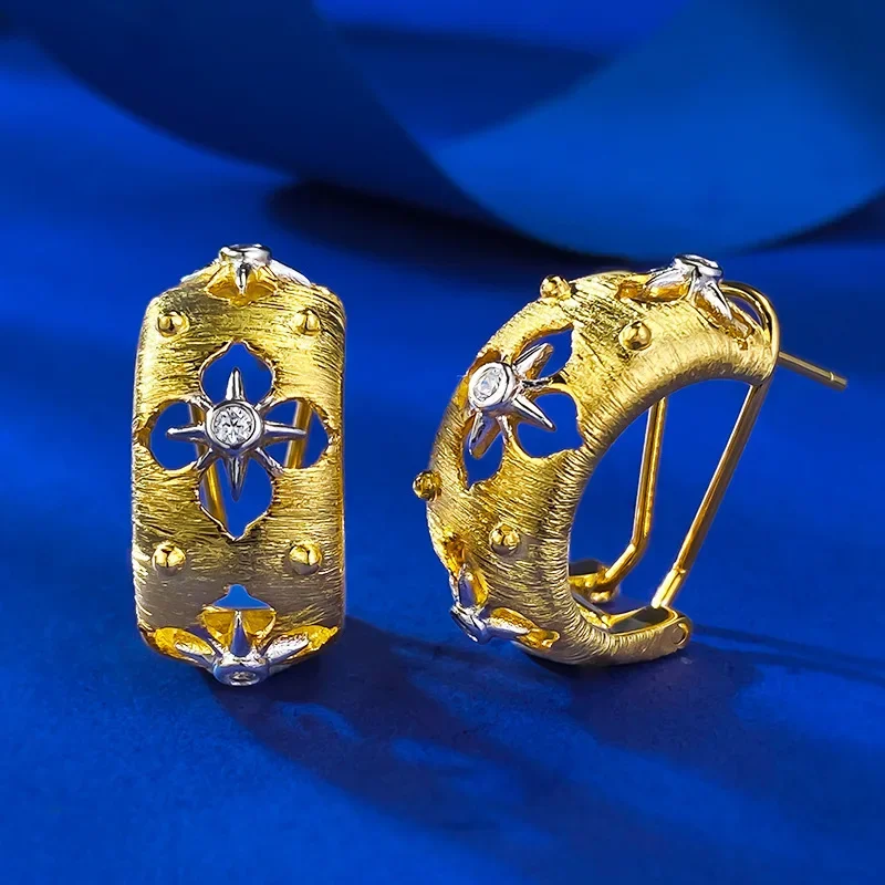 New Italian handmade brushed palace style gold craftsmanship hollowed out carved earrings for women wholesale earrings