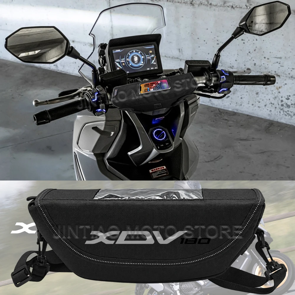 keeway-xdv180-180evo用バイクアクセサリー。防水・防塵仕様で、持ち運びにも便利なハンドルバーバッグ。
