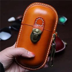 Handmade leather eyeglass case hard shell retro men and women sunglasses nearsighted glasses hook insert buckle protection box