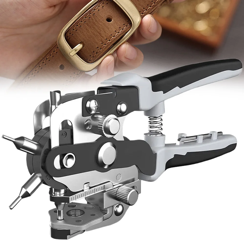 Mehrloch-Lederstanzzange mit 6 Größen (2-4,5 mm), Handstanzer für Gürtel, Segeltuch und Lederarbeiten