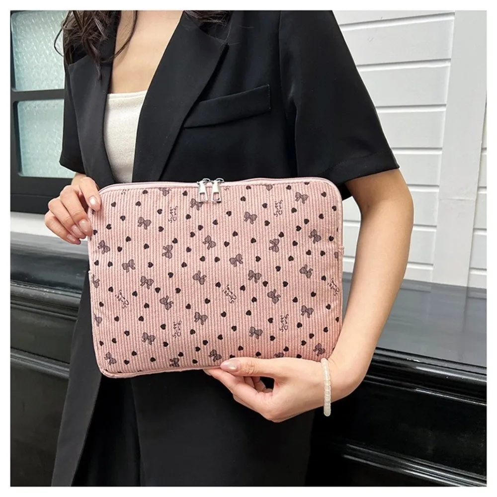 

New Corduroy Laptop Case Protective Shockproof Laptop Sleeve Flower Print Lightweight Tablet Protective Pouch School