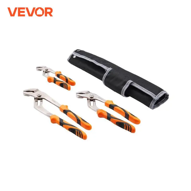 VEVOR Groove Joint Pliers Set 3-Piece 12/10/8 inch Heat-Treated High Carbon Steel Water Pump Pliers Button Quick Adjustable