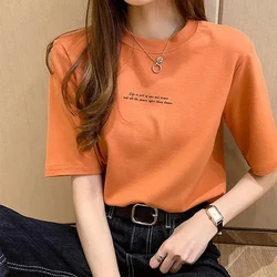 Summer New Short-sleeved T-shirt Women's Half-sleeved Versatile Bottoming Shirt Round Neck Loose Letter Print Casual Top