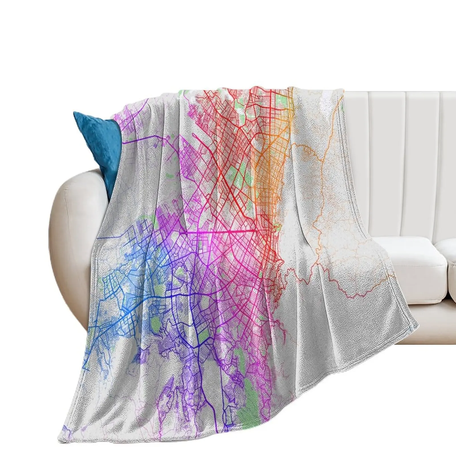 

Bogota City Map of Colombia - Colorful Throw Blanket for winter for sofa Decorative Sofas Blankets