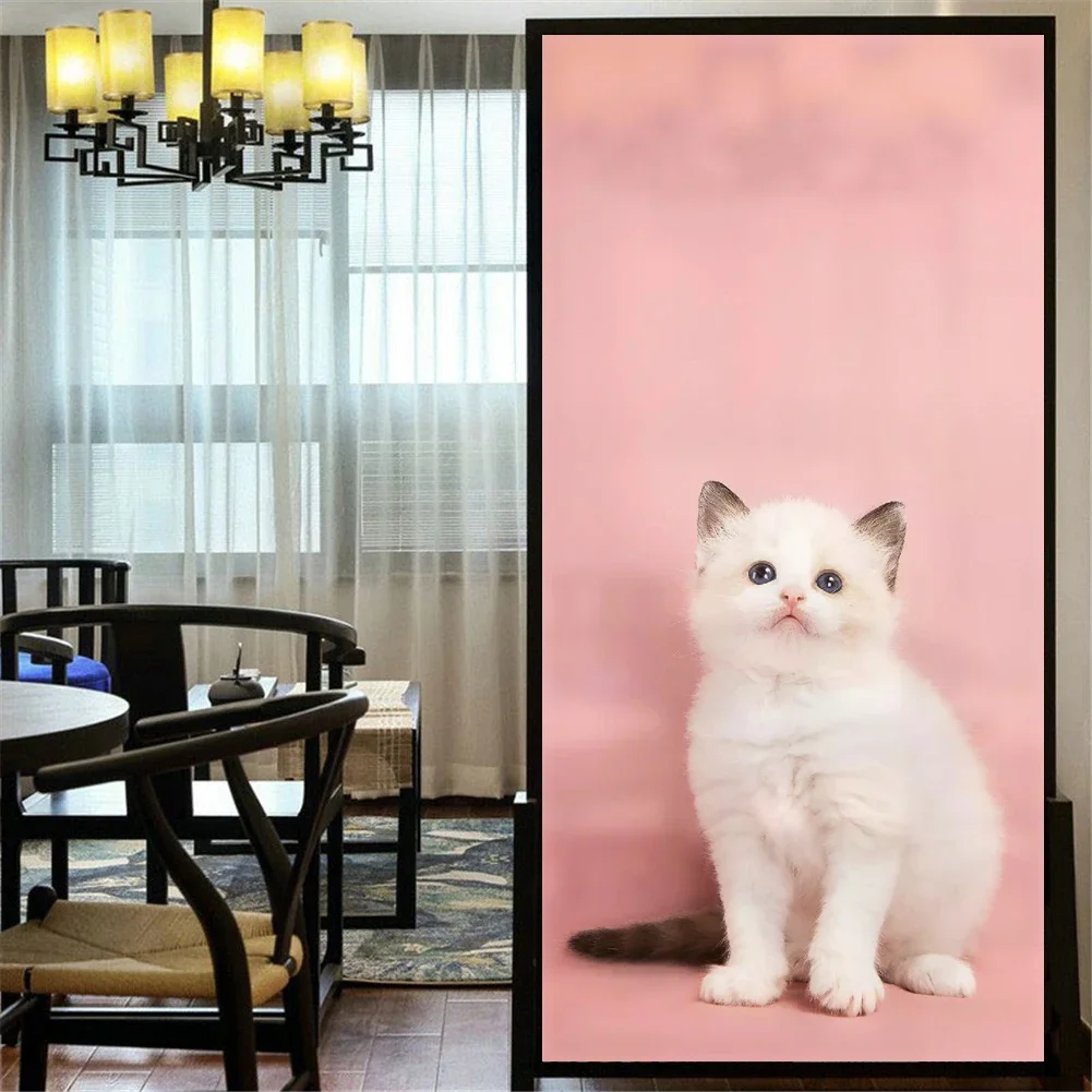 Cute Cat No Glue Static Cling Privacy Windows Film  Decorative Stained  Glass Window Stickers Mirror Sticker