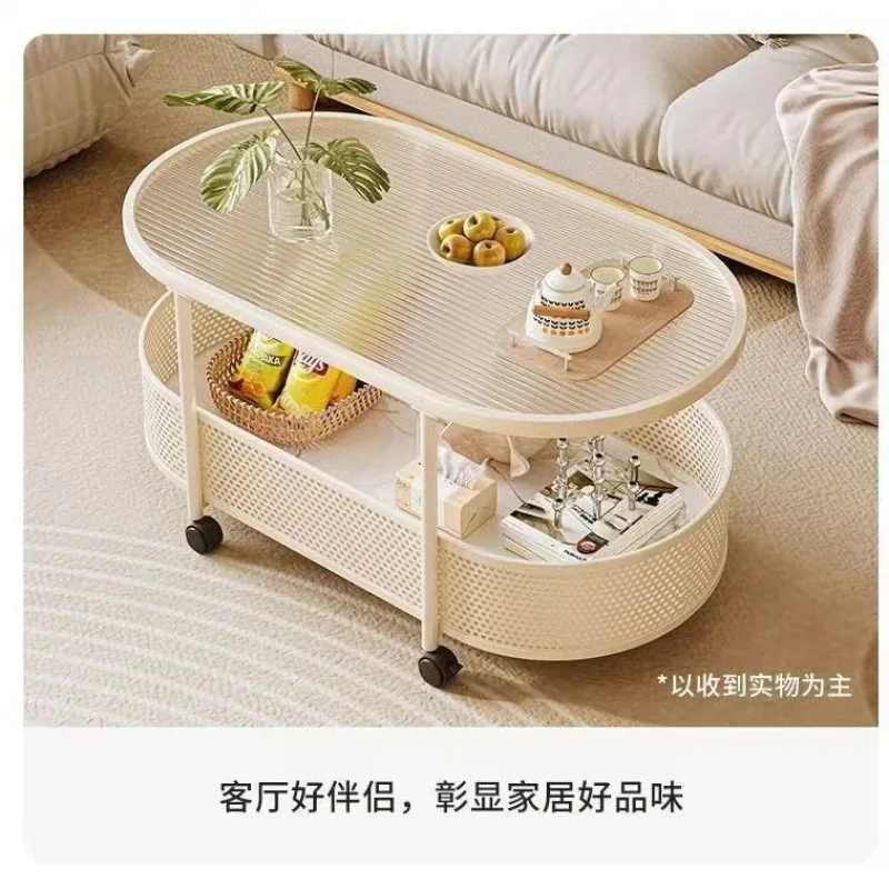 Simple Modern Movable Coffee Table with Wheels Light Luxury Glass Side Table