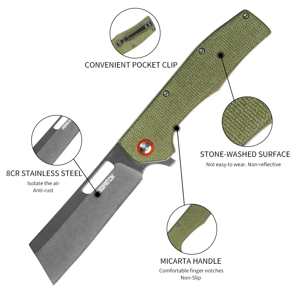 Cuchillo plegable de bolsillo de acero inoxidable 8Cr14 con mango de Micarta para acampar al aire libre, supervivencia, caza, herramienta EDC