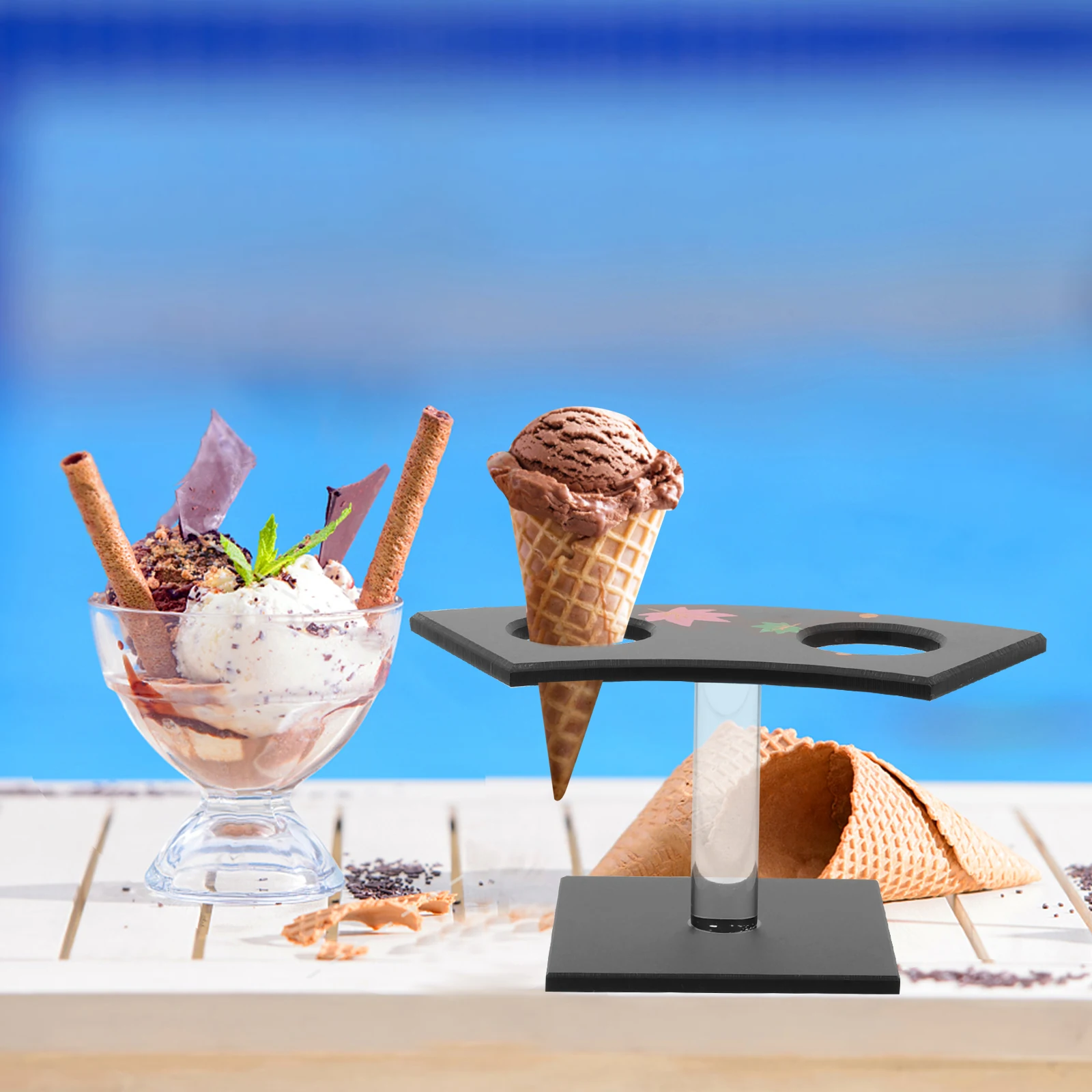 

Ice Cream Cone Stand 2 Holes Acrylic Cone Holder Reusable Sushi Roll Display Decorative Dessert Holder for Party Wedding