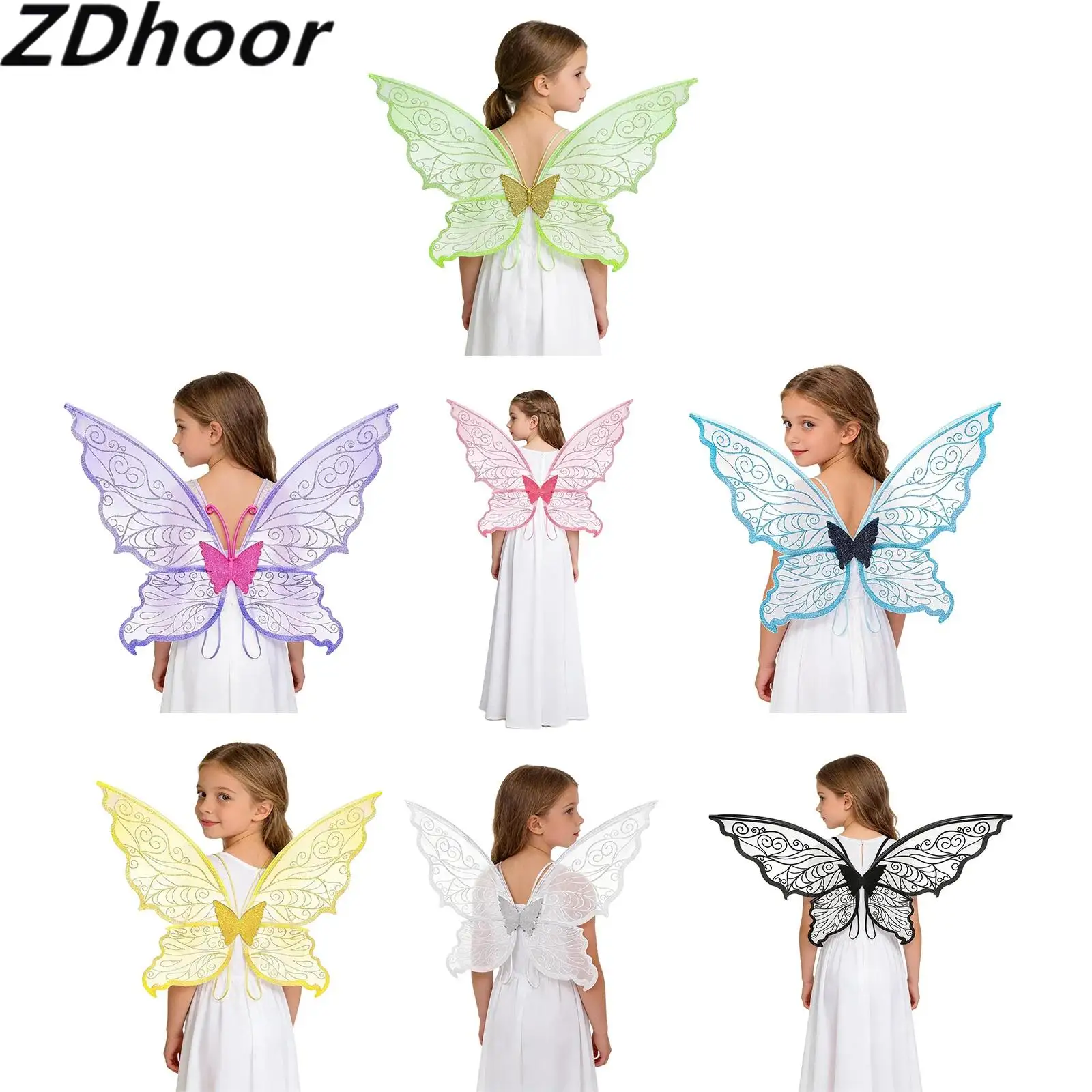 Adults Children Shimmery Butterfly Wings Props for Festival Party Cosplay Events Stage Performance