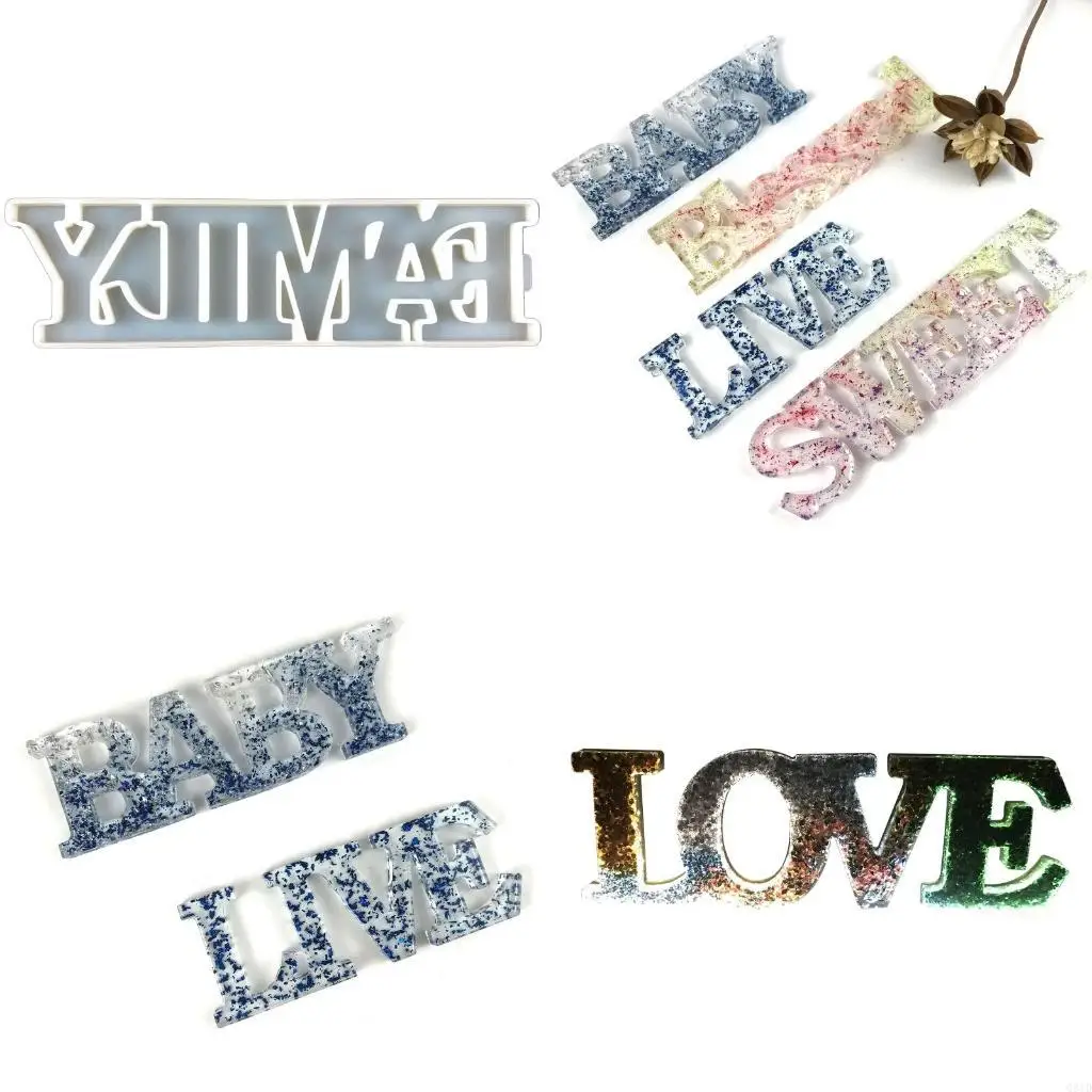 Glitter Epoxy Family Word Sign Molds Letters Silicone Molds Love Home Family Sign Resin Casting Mold Furniture Decors